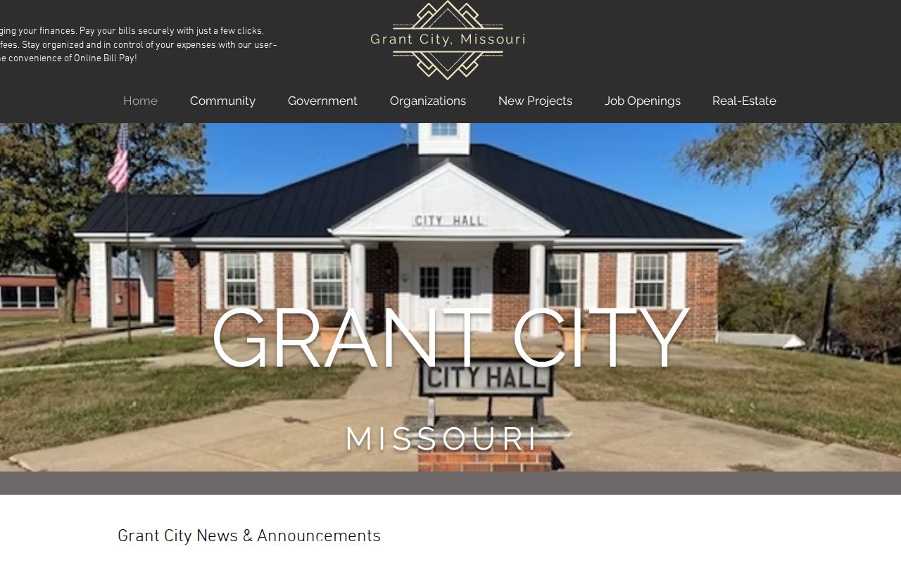 Grant City official website shown as the city-government source without a verified police blotter