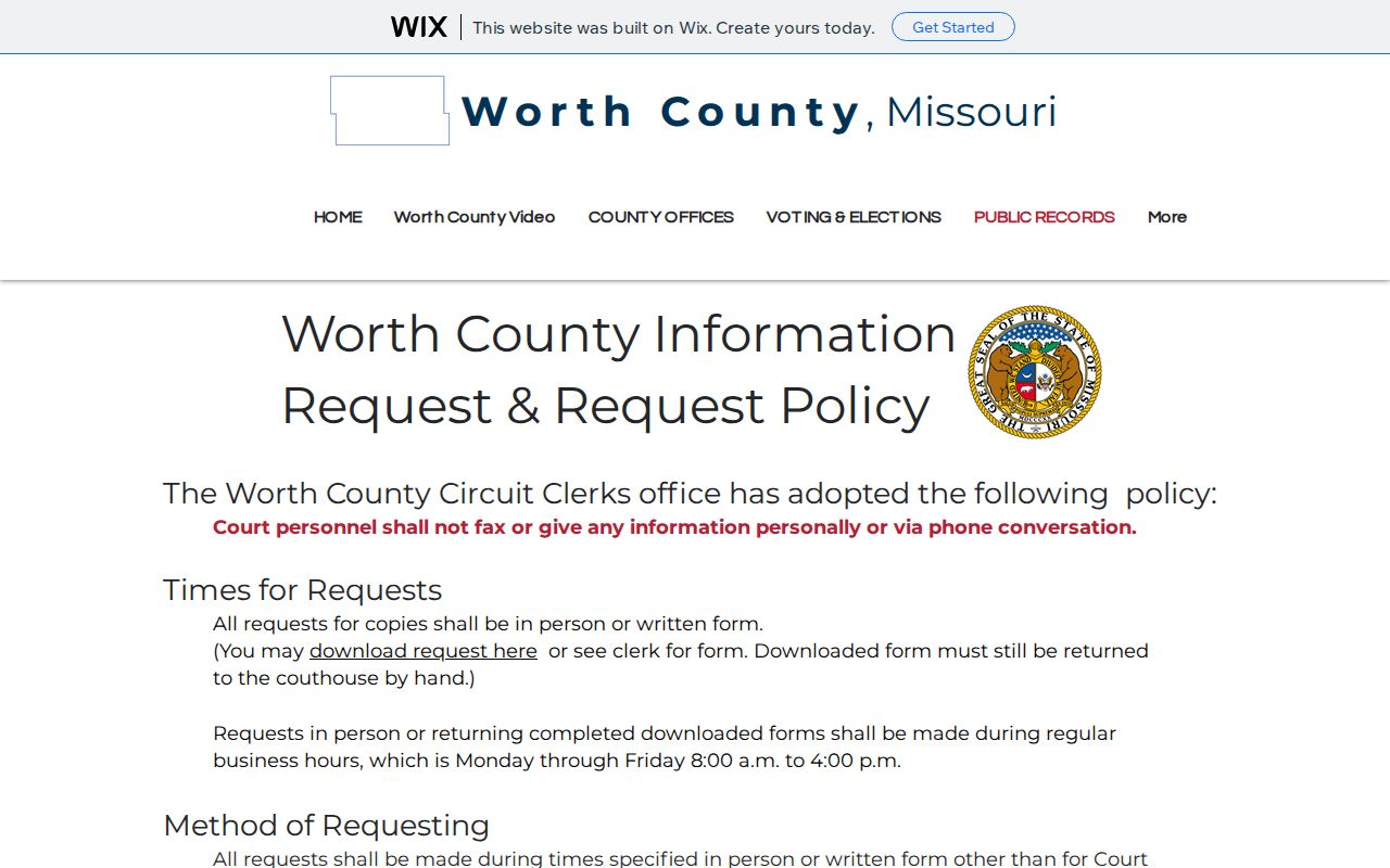 Worth County booking-record public request policy